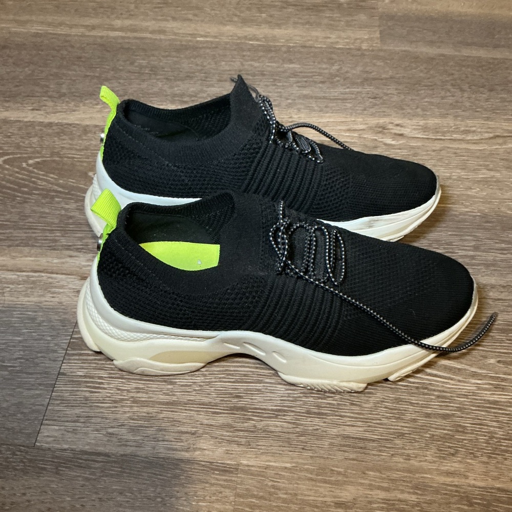 Steve Madden Black Knit Slip-On Sneaker with Neon Accent